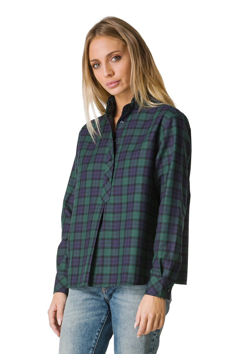 CAMICIA TARTAN COLLO COREANA CON ROUCHES