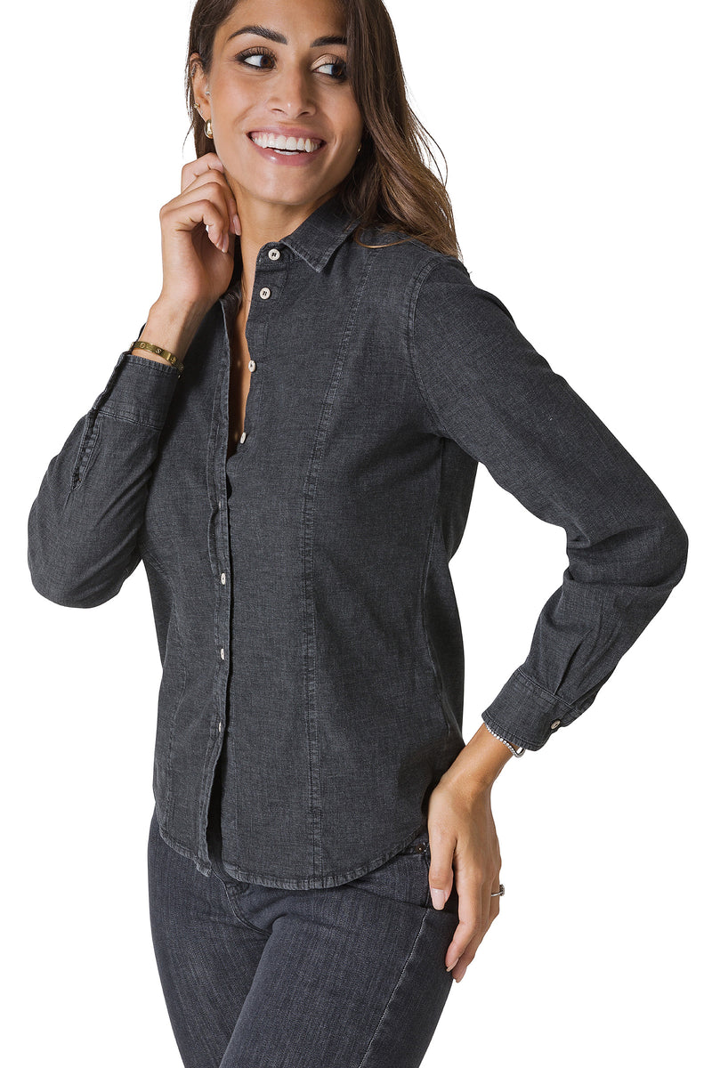 CAMICIA IN DENIM ELASTICIZZATO STONE-WASHED