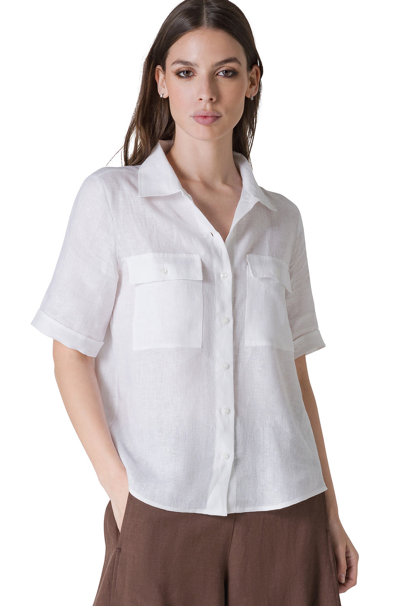 CAMICIA IN PURO LINO CON TASCHE APPLICATE