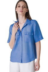 CAMICIA IN PURO LINO CON TASCHE APPLICATE