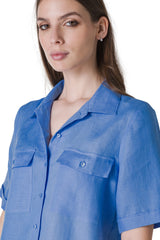 CAMICIA IN PURO LINO CON TASCHE APPLICATE