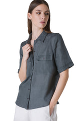 CAMICIA IN PURO LINO CON TASCHE APPLICATE