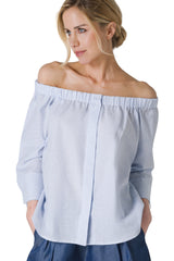 CAMICIA IN MISTO LINO OFF-SHOULDER