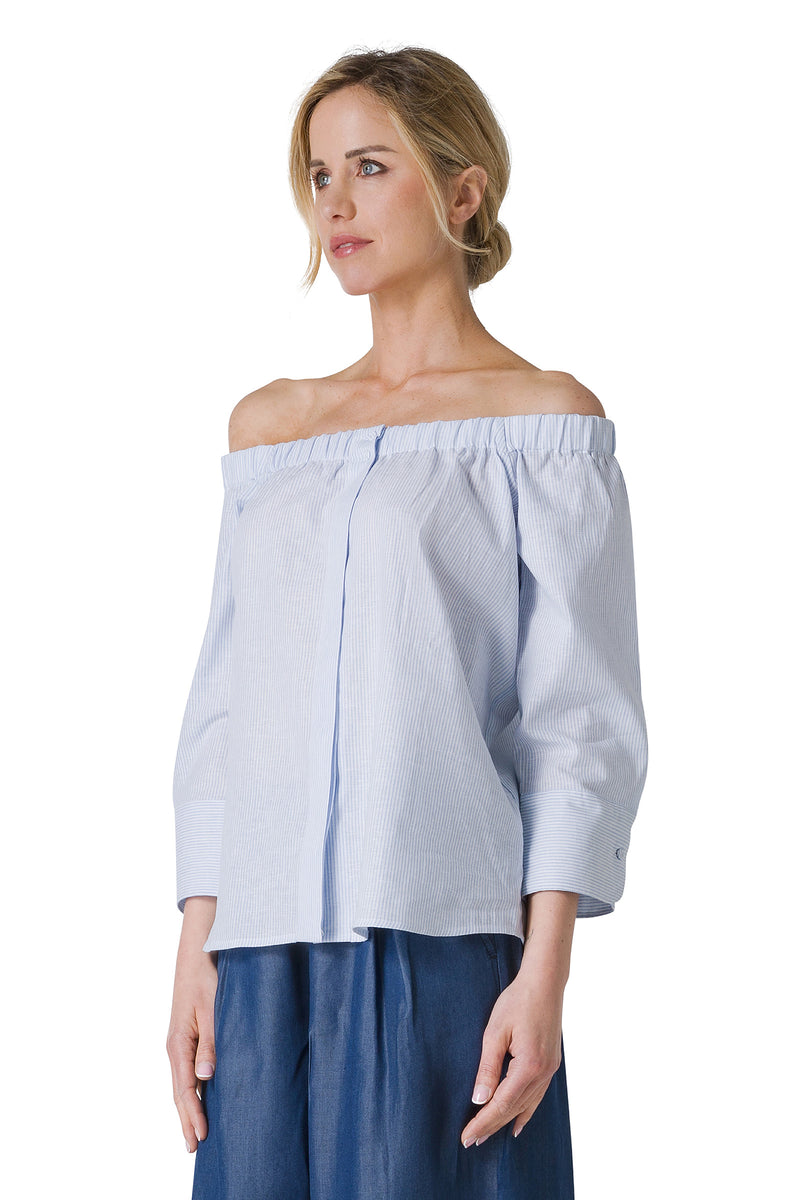 CAMICIA IN MISTO LINO OFF-SHOULDER