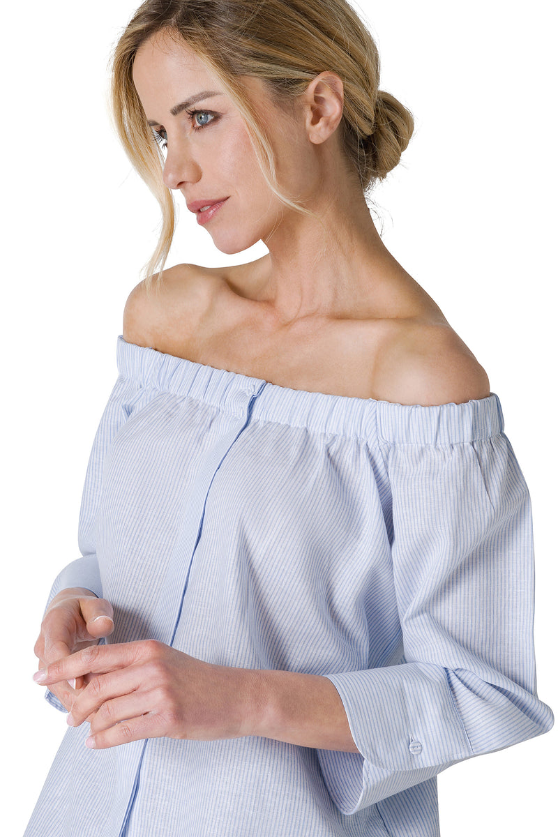 CAMICIA IN MISTO LINO OFF-SHOULDER