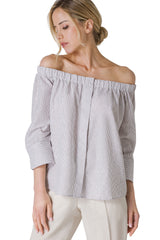 CAMICIA IN MISTO LINO OFF-SHOULDER