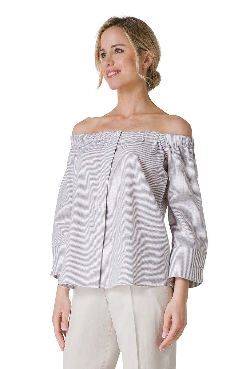 CAMICIA IN MISTO LINO OFF-SHOULDER