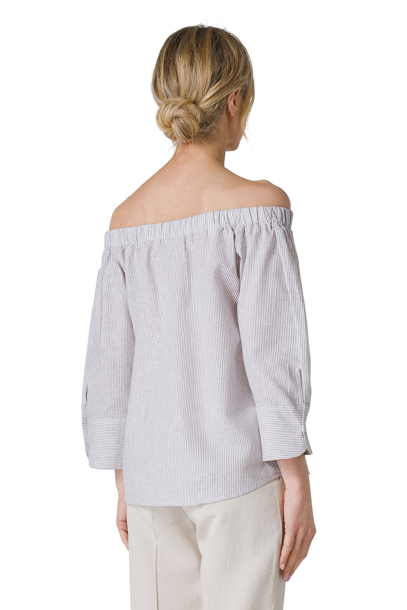 CAMICIA IN MISTO LINO OFF-SHOULDER