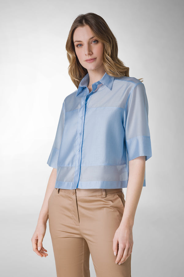 CAMICIA IN VOILE MISTO LYOCELL  MEZZA MANICA