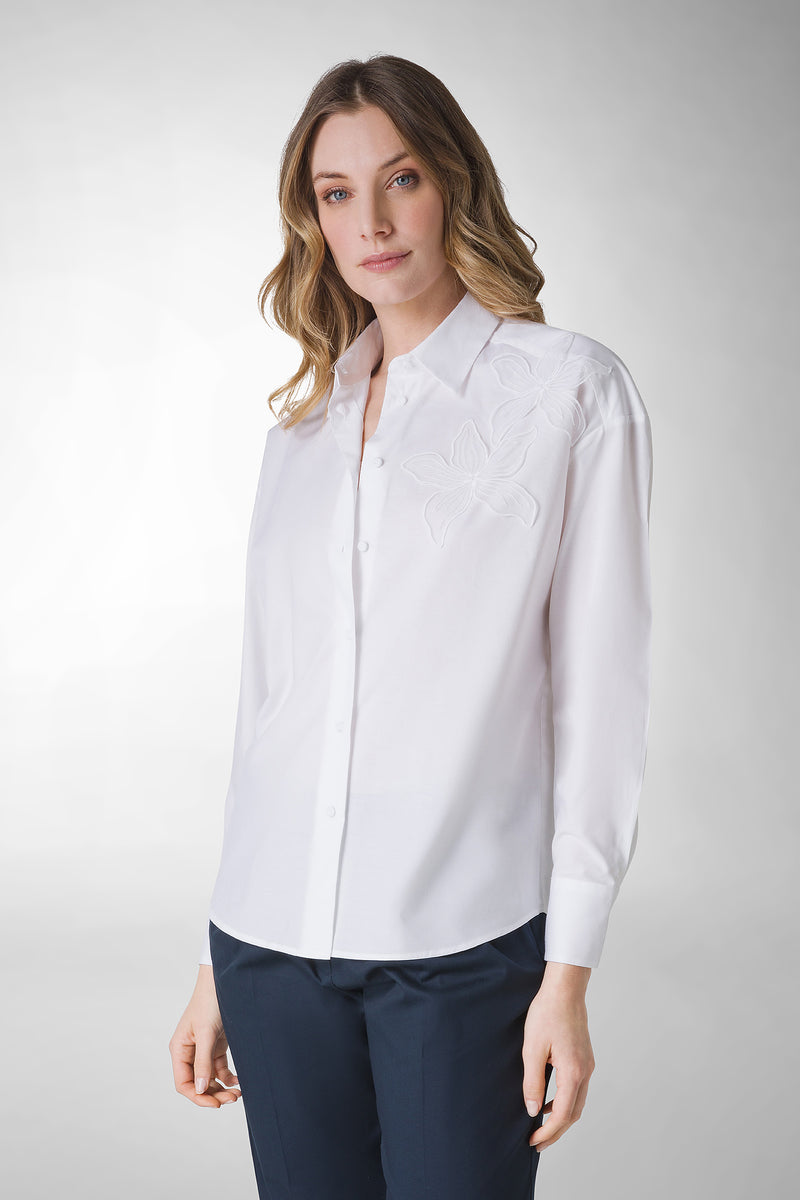 CAMICIA MANICA LUNGAC.PUNTA APPLICAZIONE FIORE SU