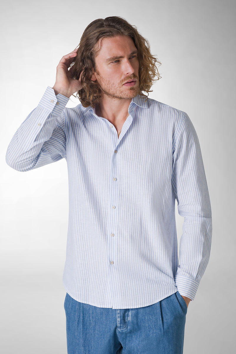 CAMICIA A RIGHE IN LINO/COTONE