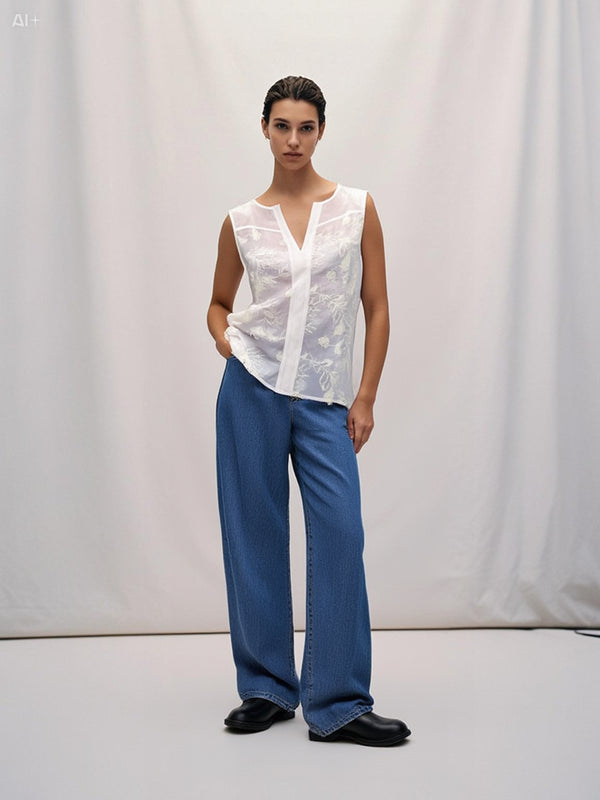 CAMICIA SMANICATA CON FIORE TRIDIMENSIONALE