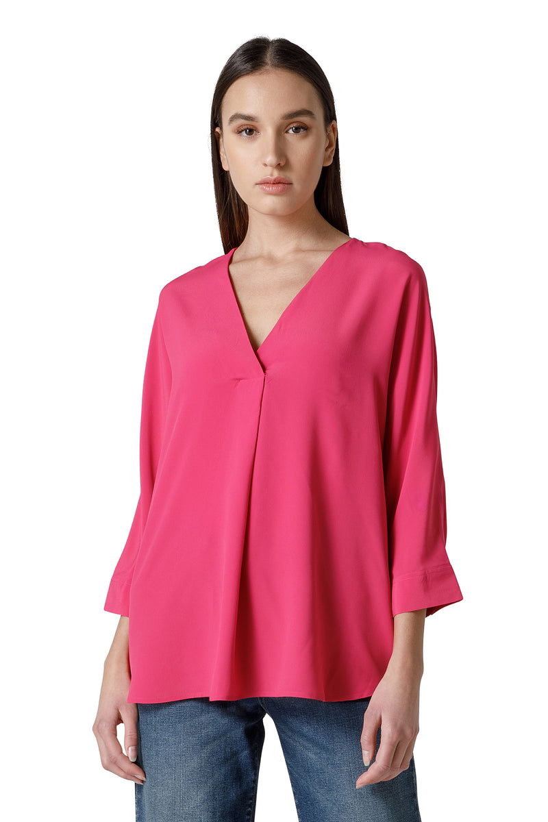 BLUSA IN MISTO SETA TINTA UNITA