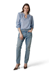 CAMICIA M.7/8 SCOLLO A V CON ROUCHES INSERTO PIZZO