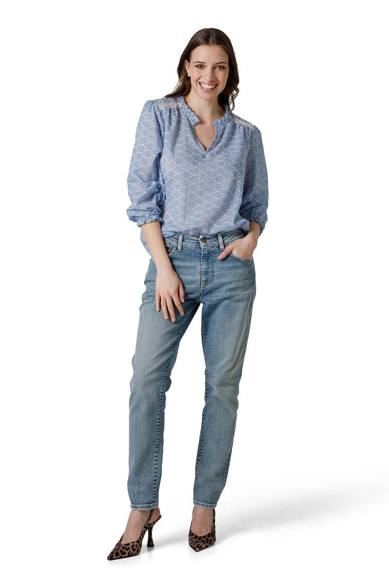 CAMICIA M.7/8 SCOLLO A V CON ROUCHES INSERTO PIZZO