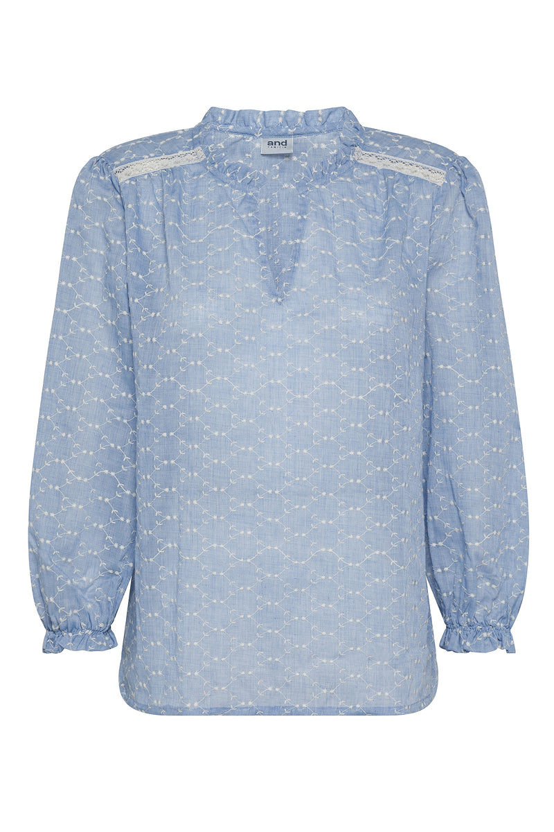 CAMICIA M.7/8 SCOLLO A V CON ROUCHES INSERTO PIZZO
