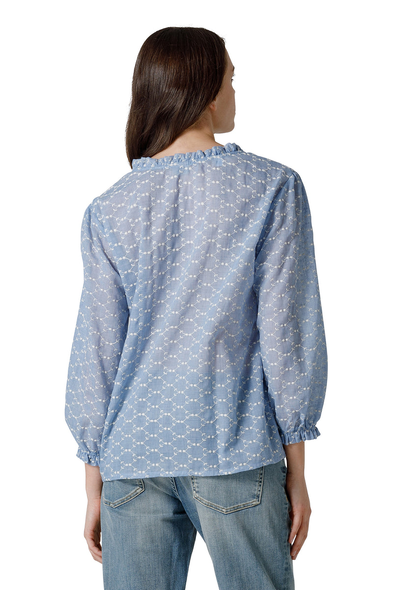 CAMICIA M.7/8 SCOLLO A V CON ROUCHES INSERTO PIZZO