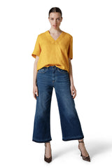 BLUSA MEZZA MANICA SCOLLO A V CON SPACCHI AL FONDO