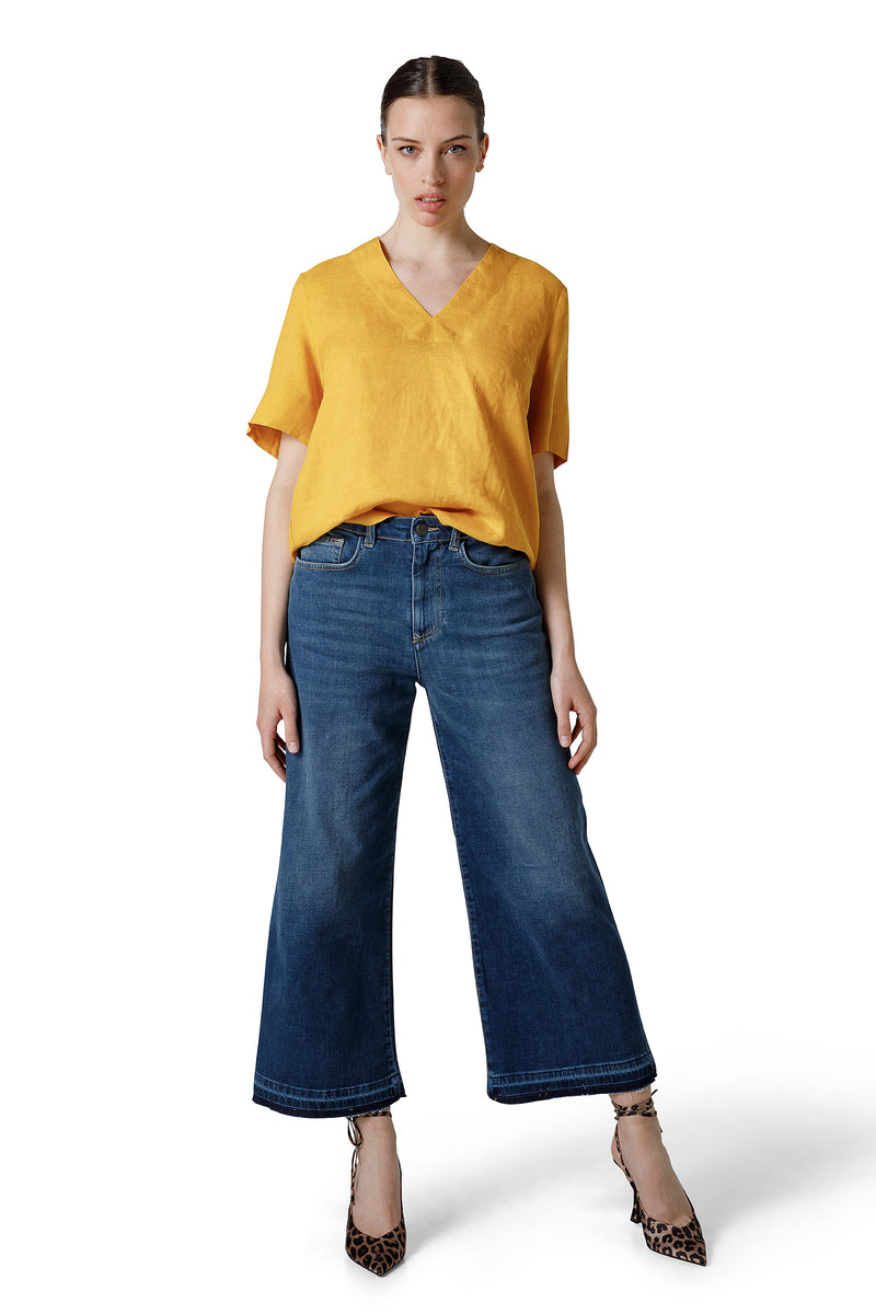 BLUSA MEZZA MANICA SCOLLO A V CON SPACCHI AL FONDO