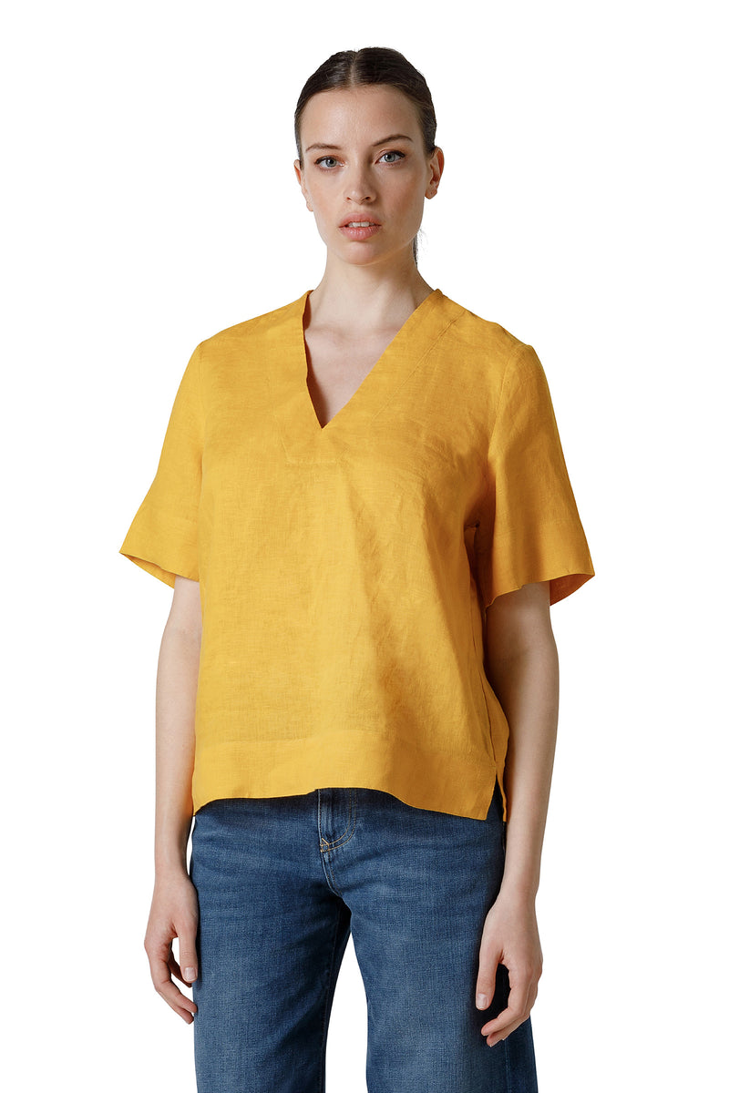 BLUSA MEZZA MANICA SCOLLO A V CON SPACCHI AL FONDO