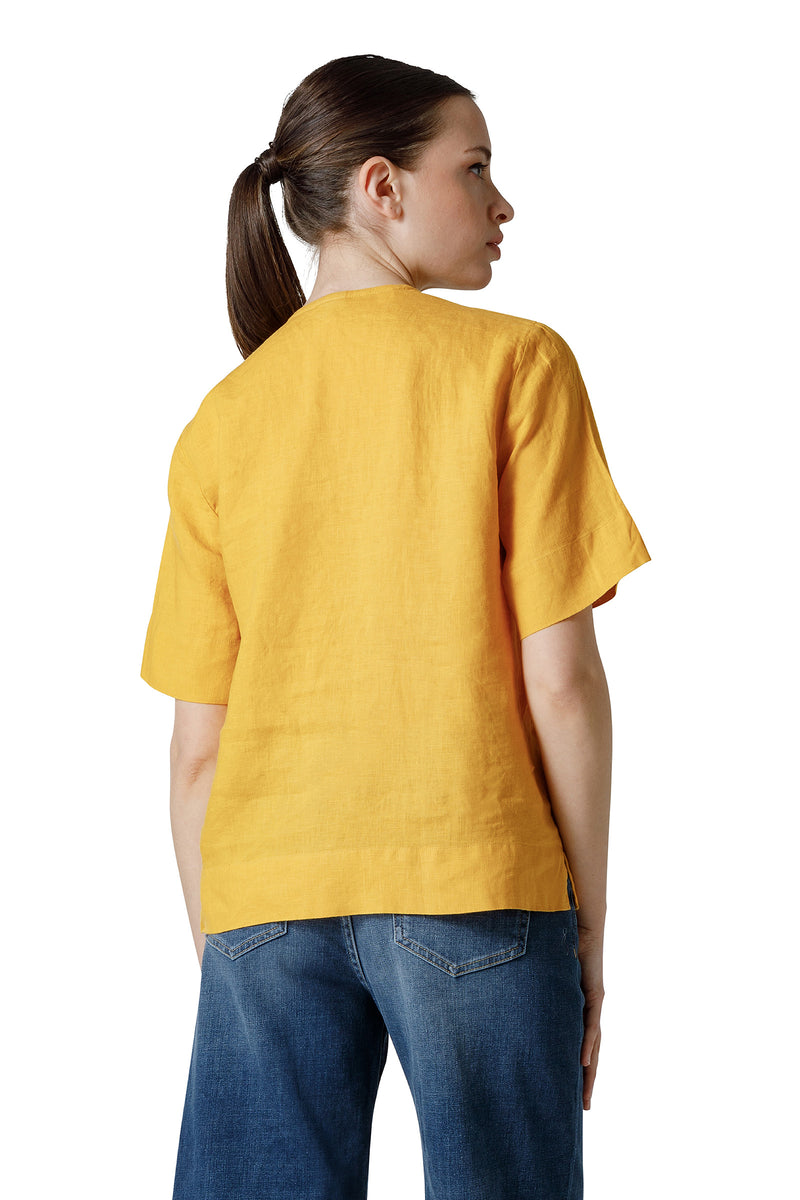 BLUSA MEZZA MANICA SCOLLO A V CON SPACCHI AL FONDO