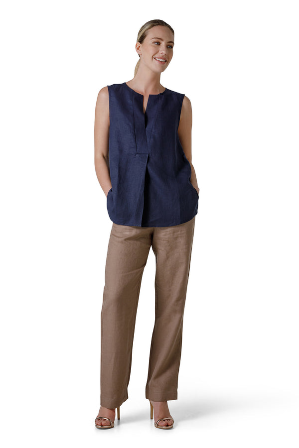 SLEEVELESS LINEN BLOUSE