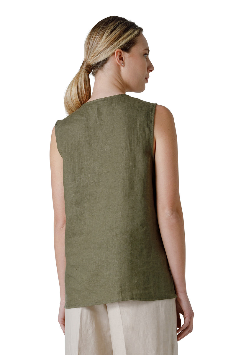 SLEEVELESS LINEN BLOUSE