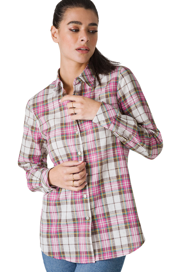 CAMICIA IN MISTO LINO CHECK