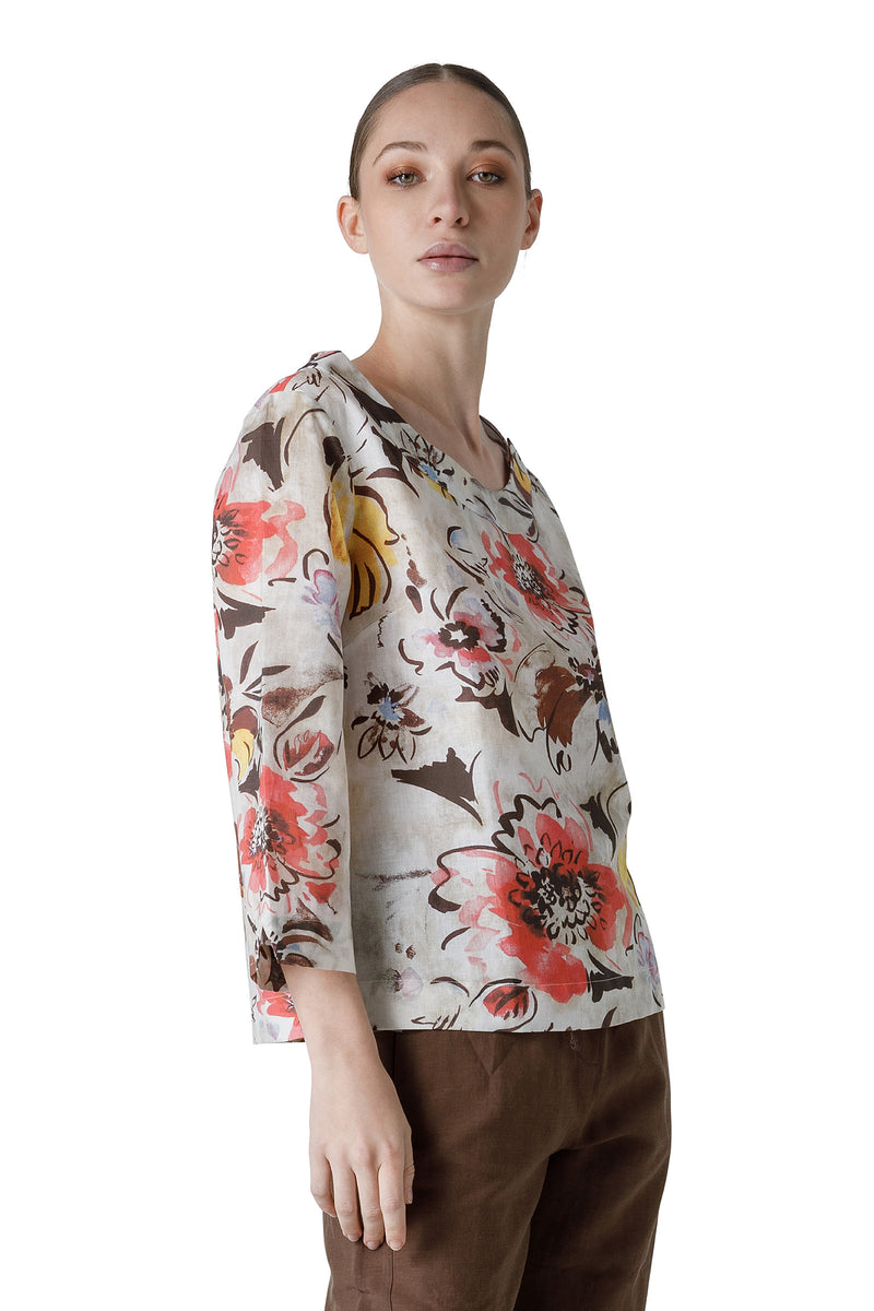3/4 SLEEVE BLOUSE WITH FLOWER PRINT