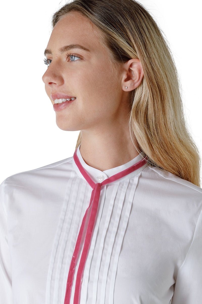 LONG SLEEVES SHIRT BAND NECK WITH RIBBON PLEATS IN FRONT