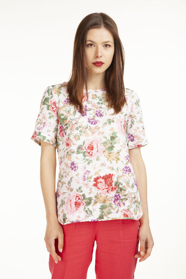 FLORAL BLOUSE IN PURE LINEN